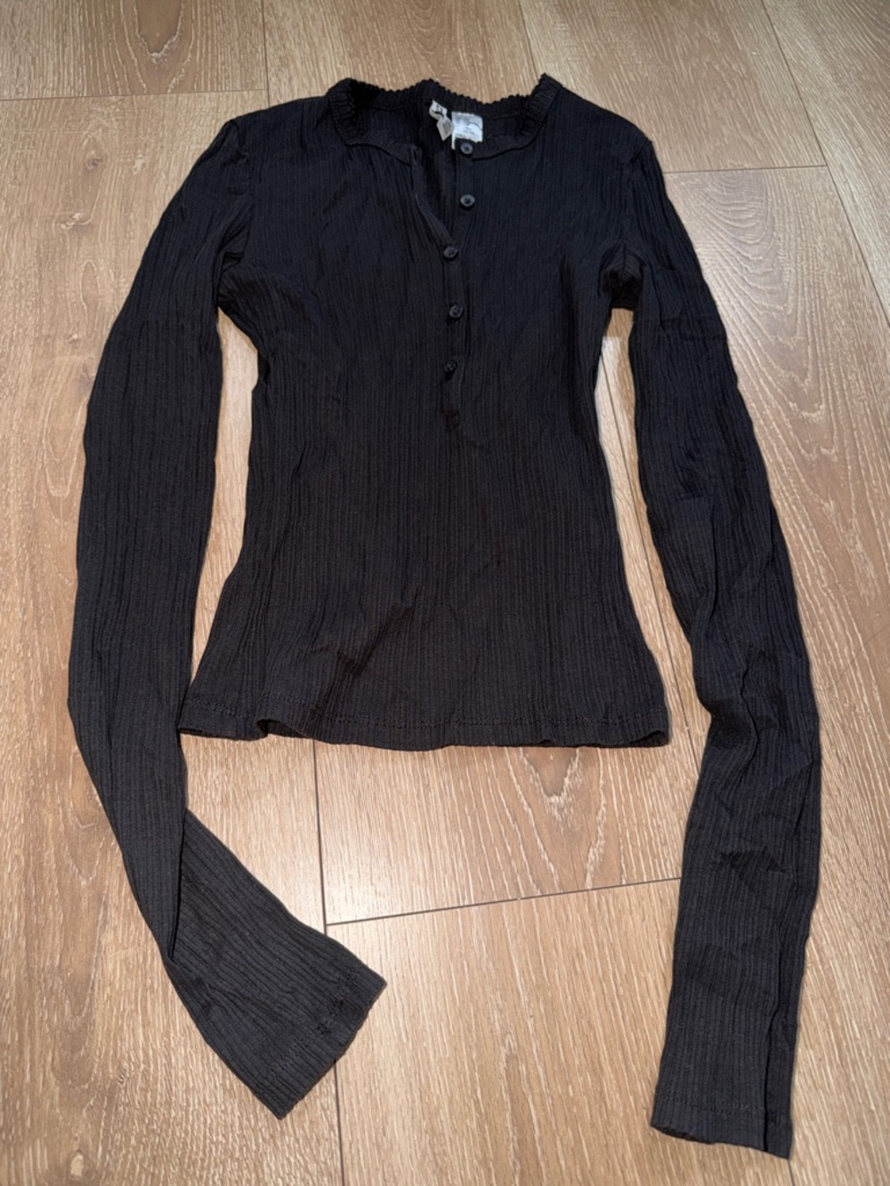 H&M Black Ribbed Long Sleeve Henley Top